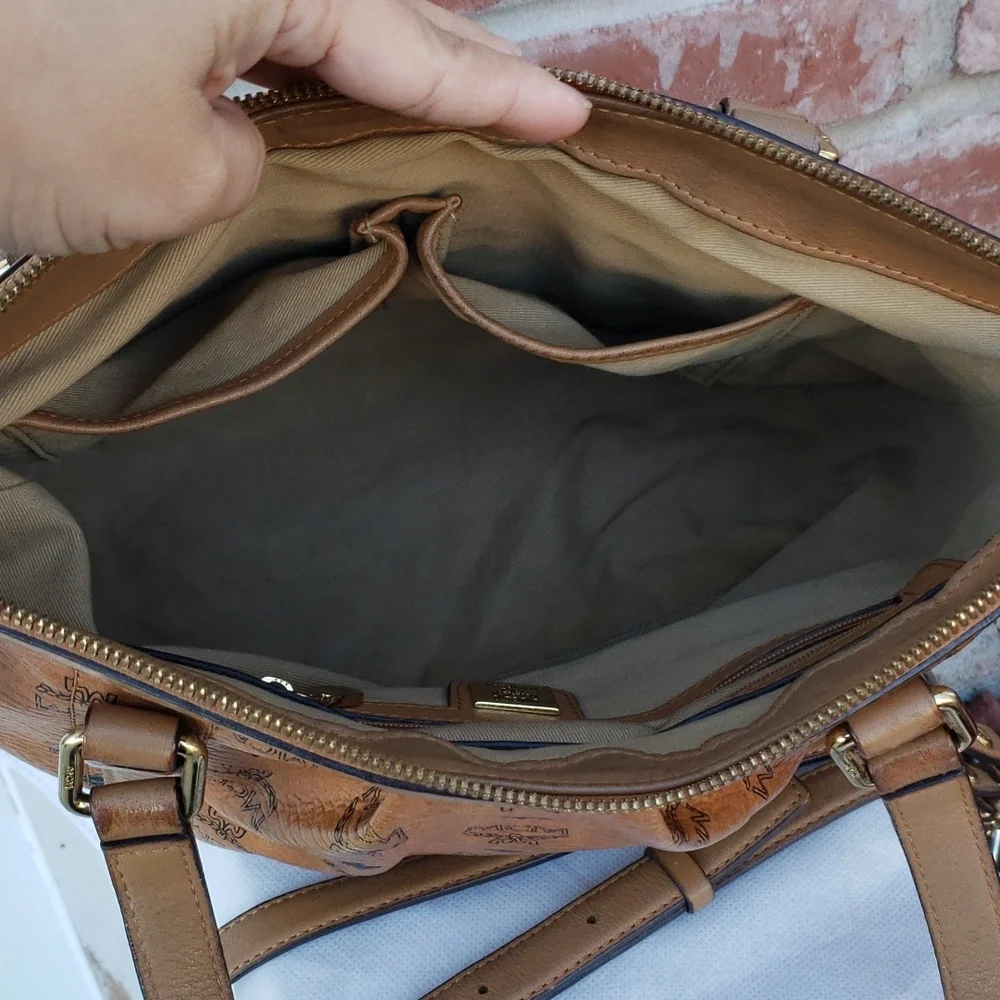 MCM Cognac Visetos Monogram Leather Tote